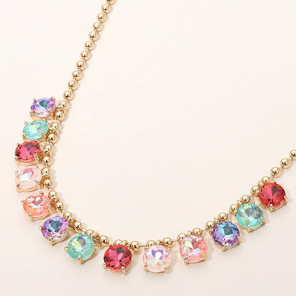 Madeline Love AB, Multi Cushion Round Stone Beaded Link Evening Necklace