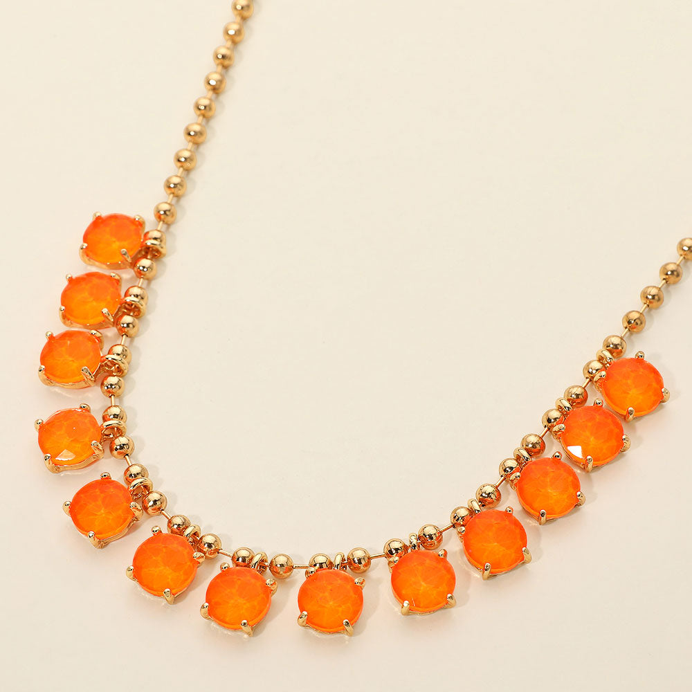 Madeline Love Coral, Neon Cushion Round Stone Beaded Link Evening Necklace
