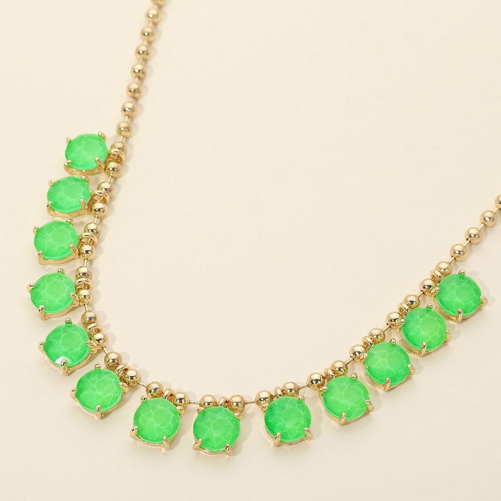 Madeline Love Green, Neon Cushion Round Stone Beaded Link Evening Necklace