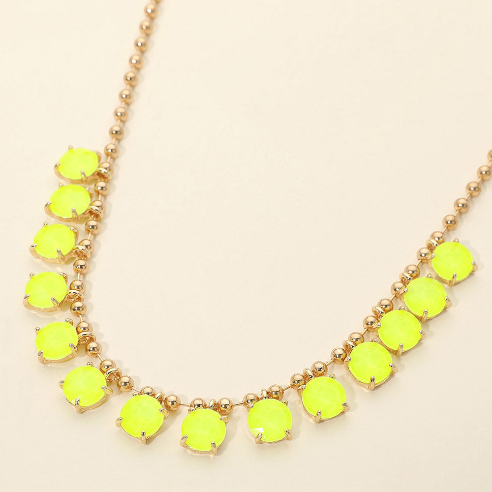 Madeline Love Neon, Yellow Cushion Round Stone Beaded Link Evening Necklace