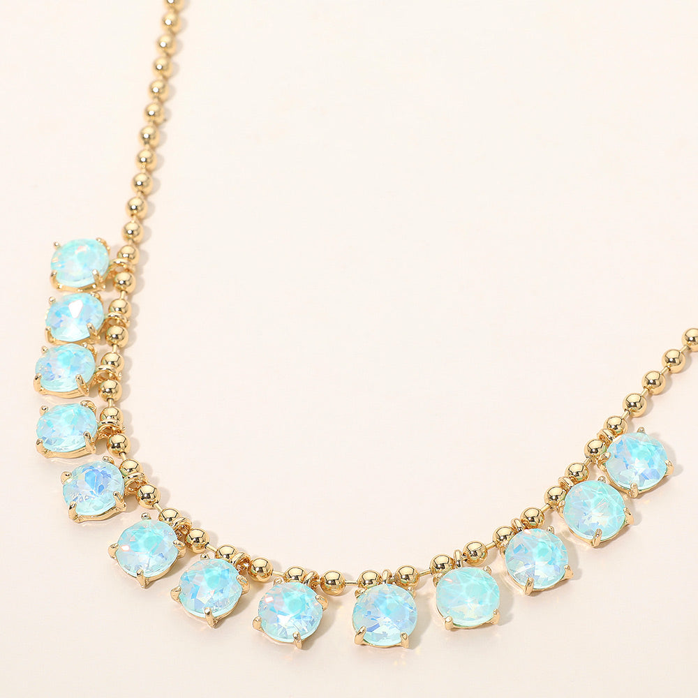 Madeline Love Blue, Opal Cushion Round Stone Beaded Link Evening Necklace
