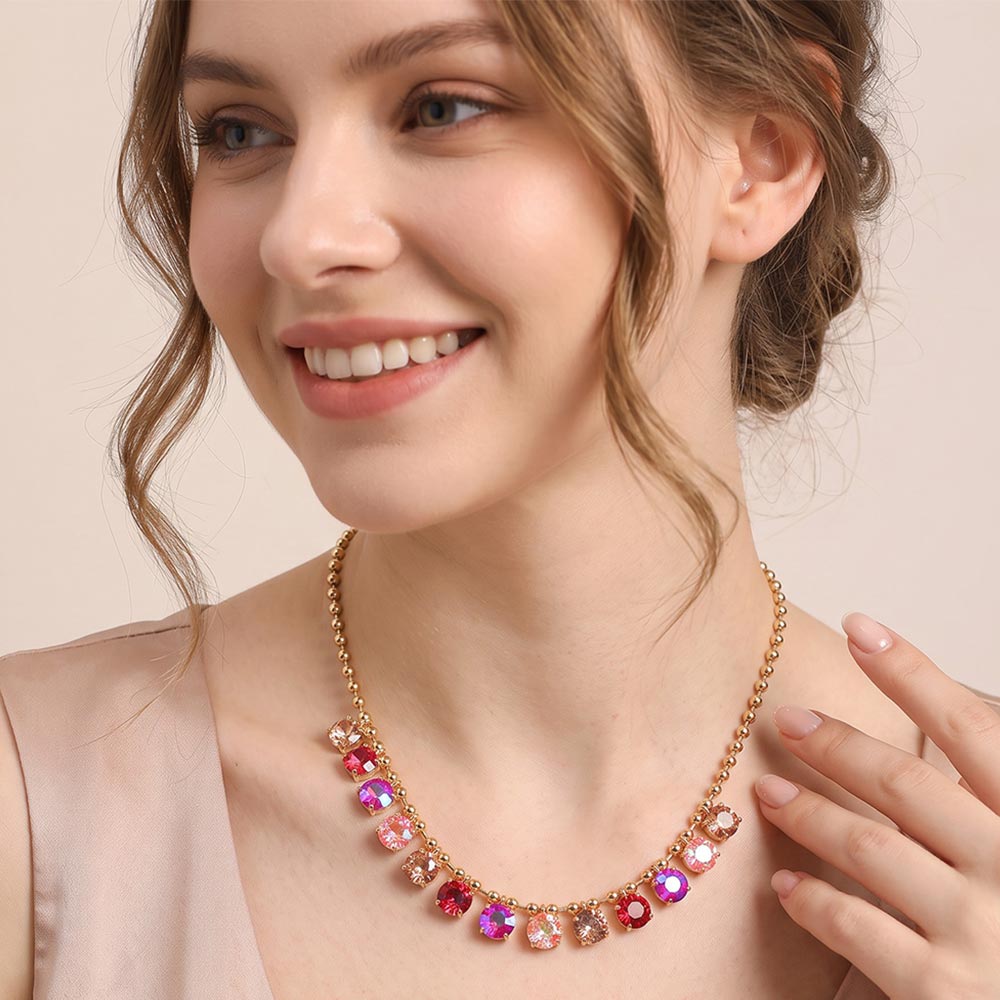 Madeline Love Multi, Pink Cushion Teardrop Round Stone Link Evening Necklace