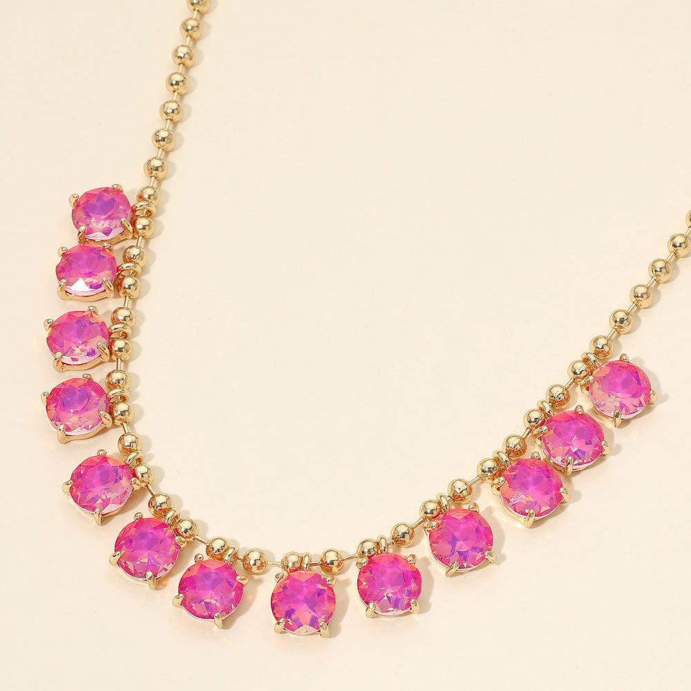 Madeline Love Plum Cushion Round Stone Beaded Link Evening Necklace