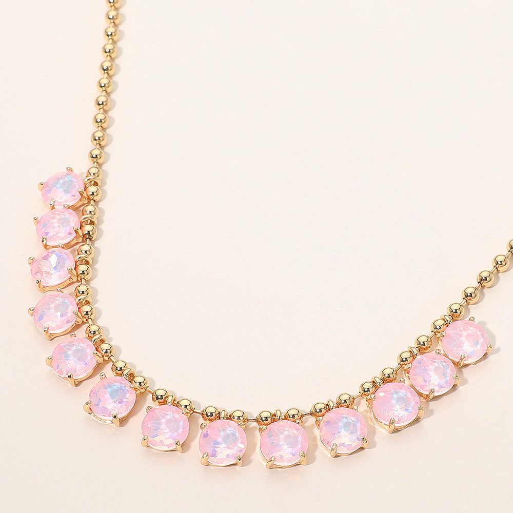 Madeline Love Opal, Pink Cushion Teardrop Round Stone Link Evening Necklace
