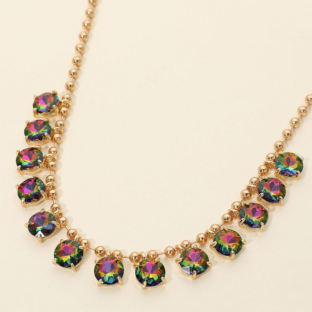 Madeline Love Vitrail Medium Cushion Round Stone Beaded Link Evening Necklace