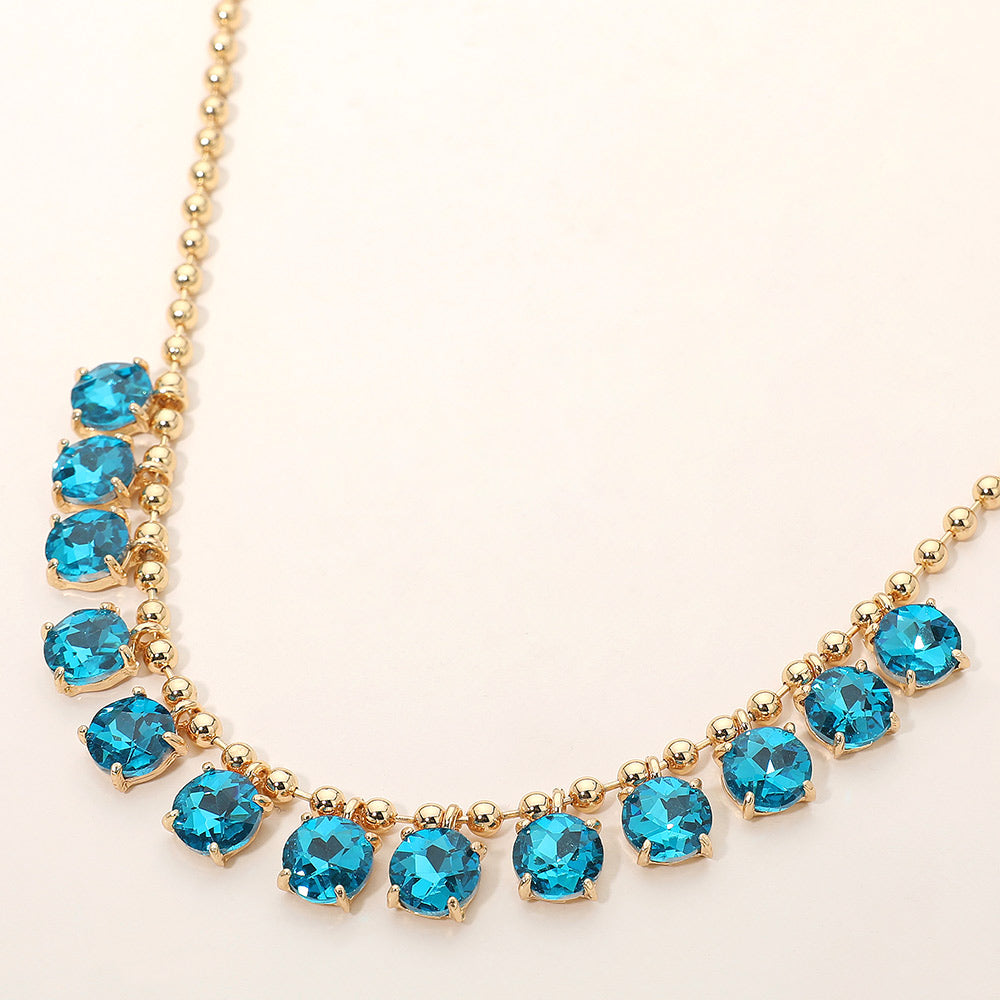 Madeline Love Teal Cushion Round Stone Beaded Link Evening Necklace