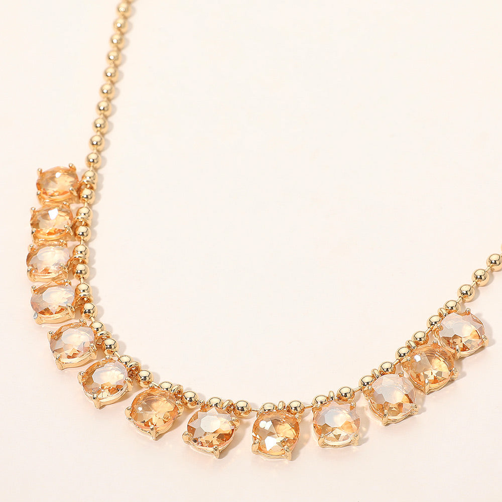 Madeline Love AB, Topaz Cushion Teardrop Round Stone Link Evening Necklace