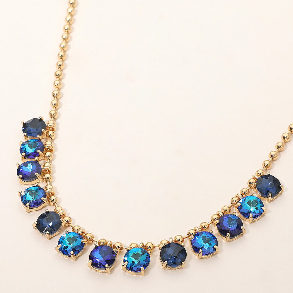 Madeline Love Blue, Gold, Multi Cushion Teardrop Round Stone Link Evening Necklace