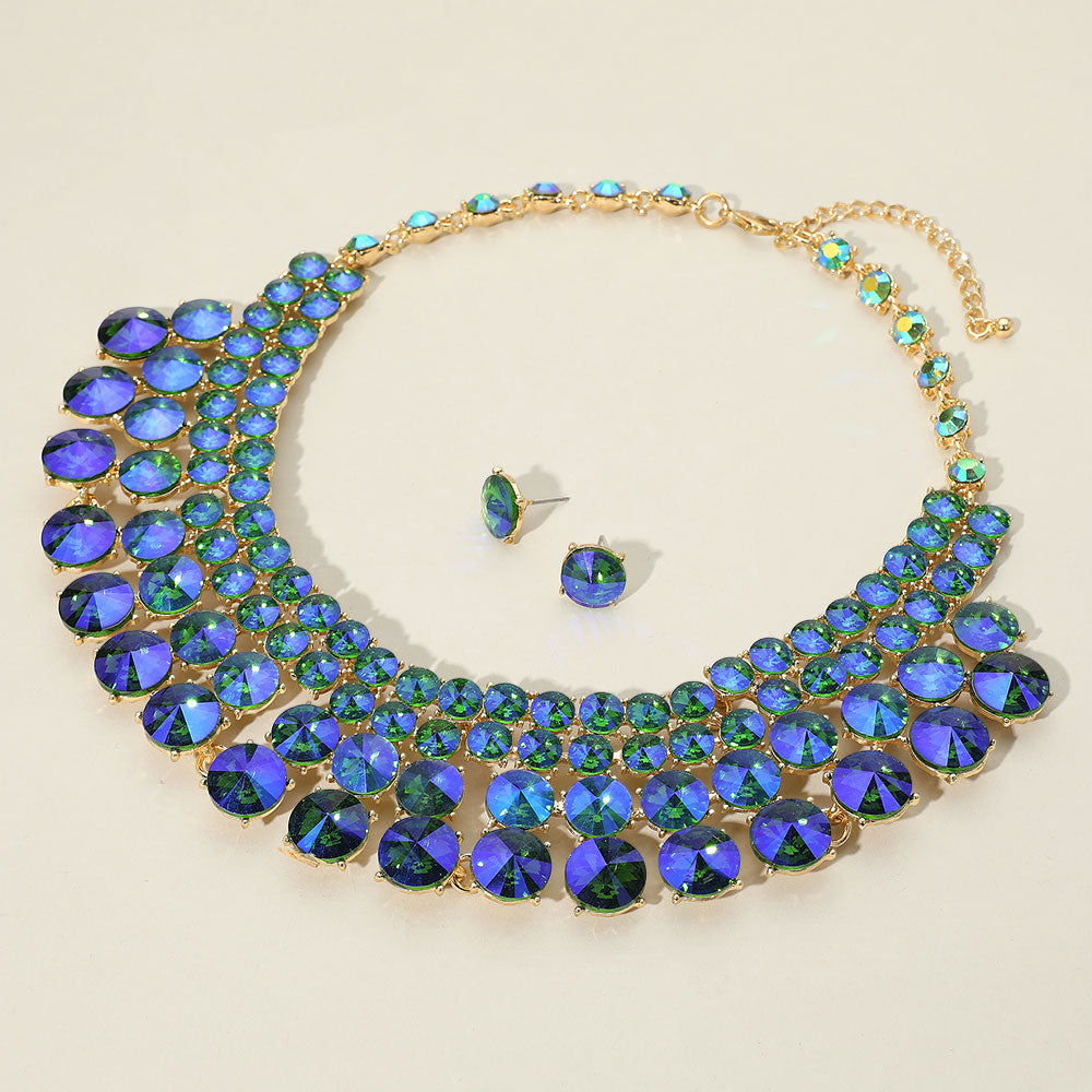 Madeline Love AB, Gold, Green Bubble Stone Evening Necklace