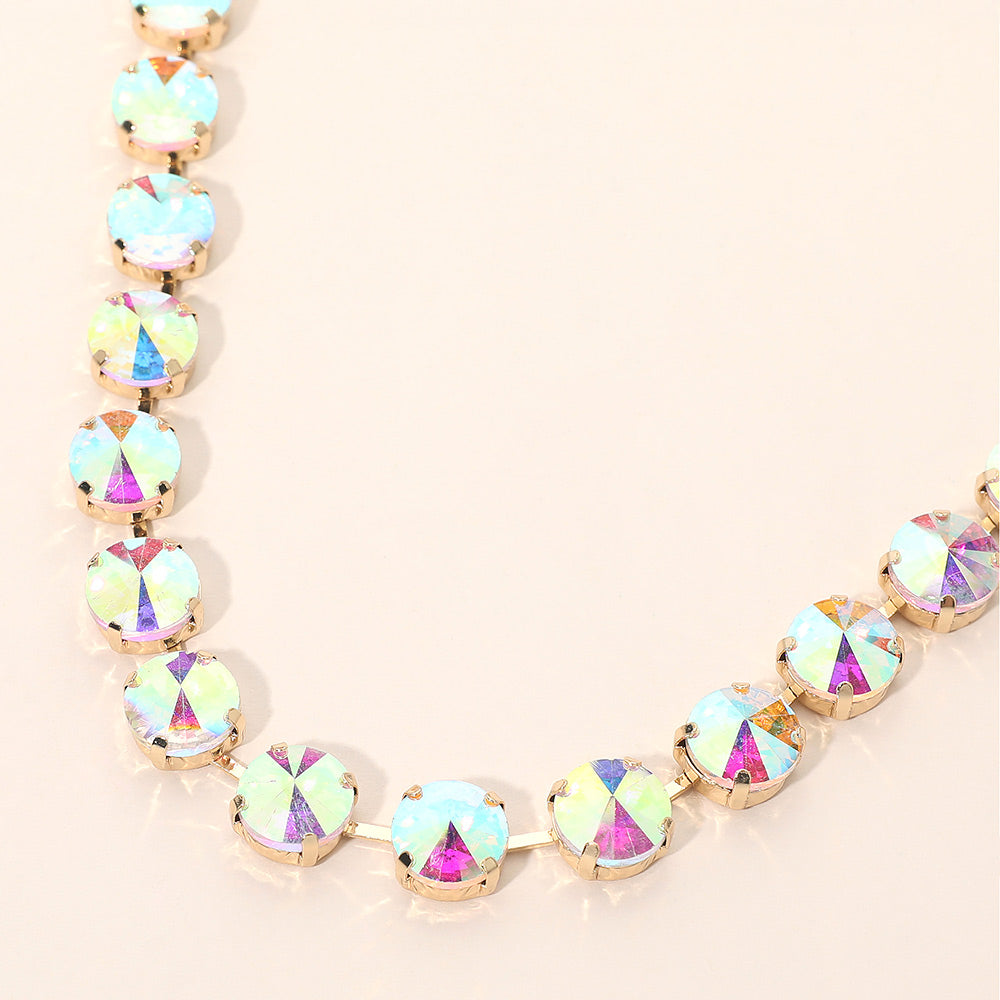Madeline Love Gold Round Cut Stone Cluster Link Evening Necklace