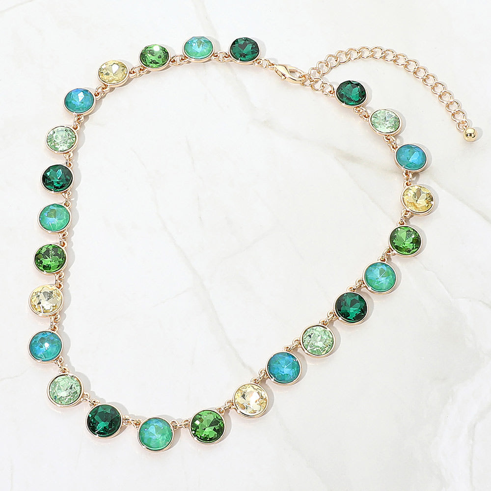 Madeline Love Green, Multi Round Colorful Stone Charm Station Necklace