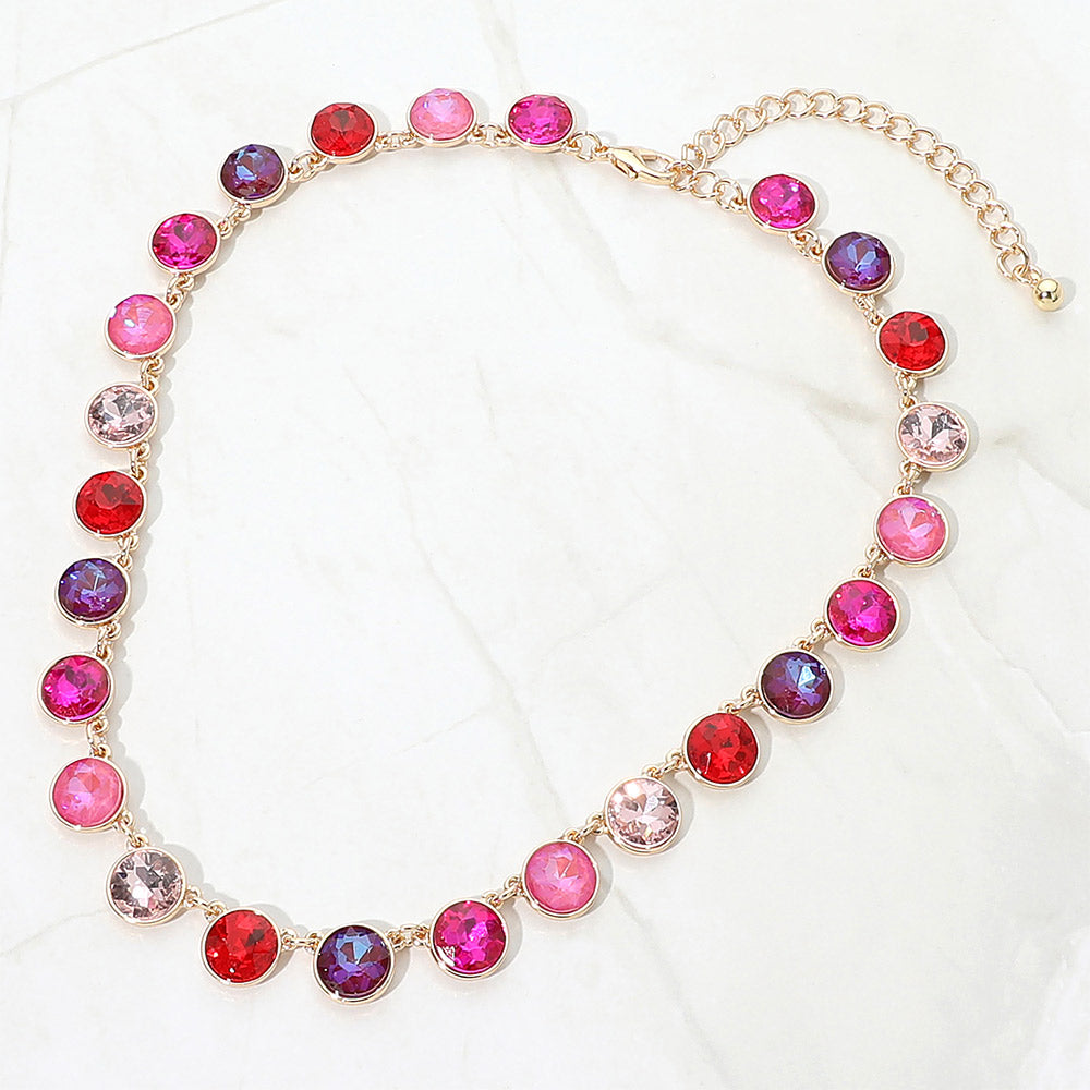 Madeline Love Multi, Pink Round Colorful Stone Charm Station Necklace