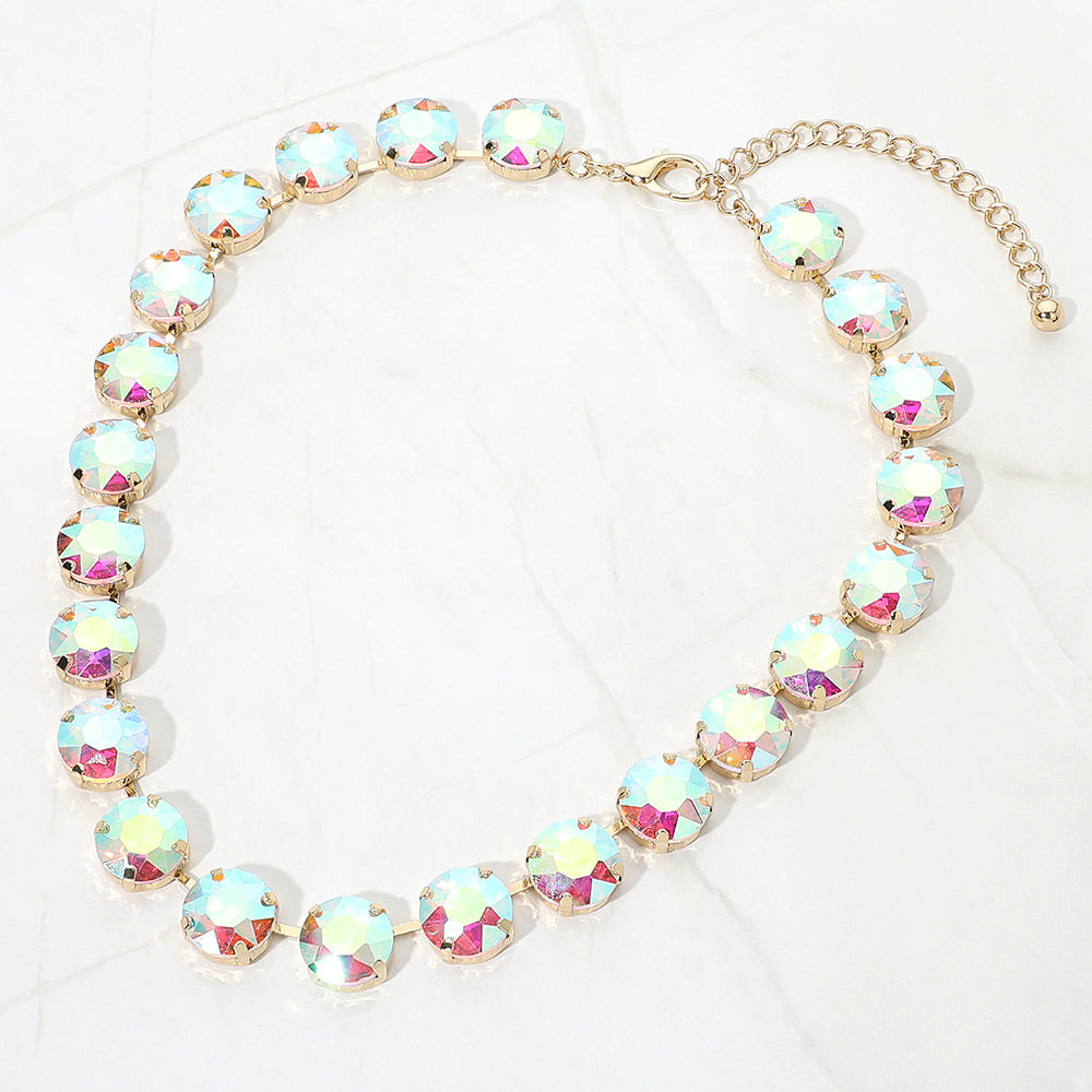 Madeline Love AB, Gold Cushion Round Stone Link Evening Necklace
