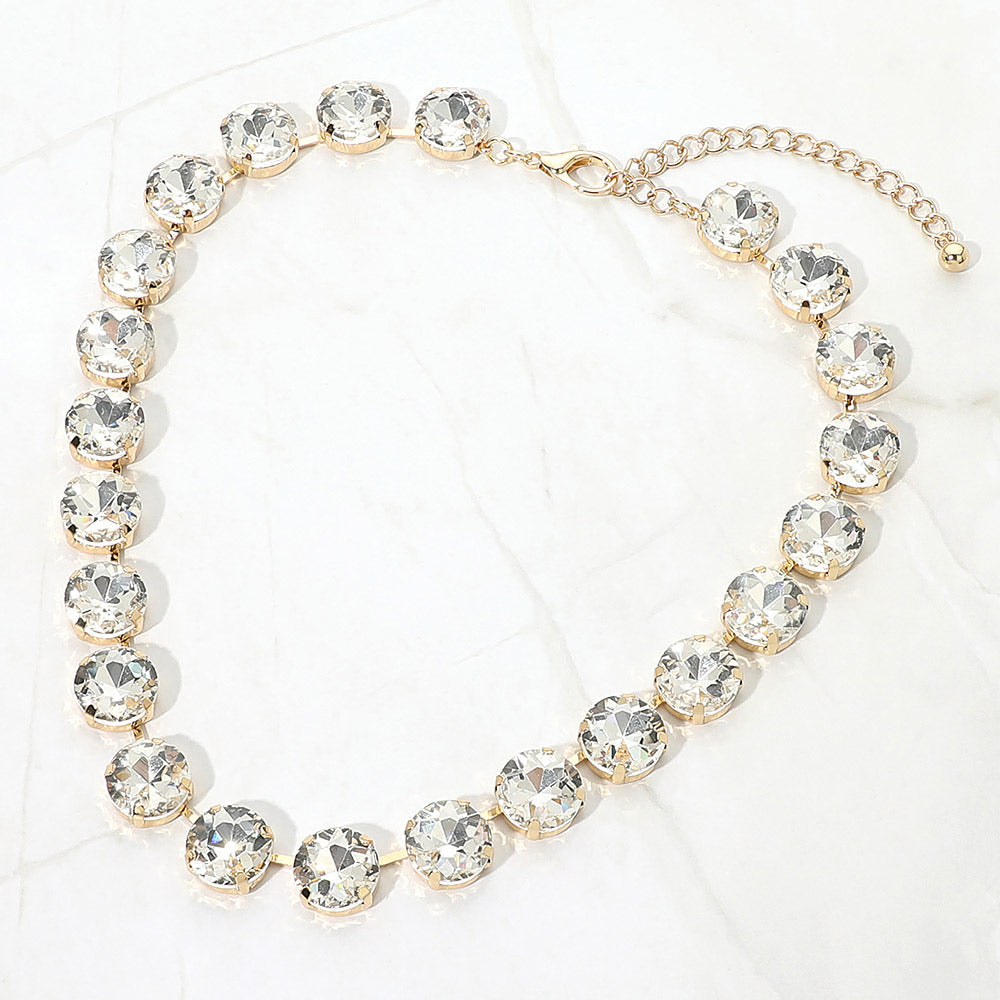 Madeline Love Clear, Gold Cushion Round Stone Link Evening Necklace
