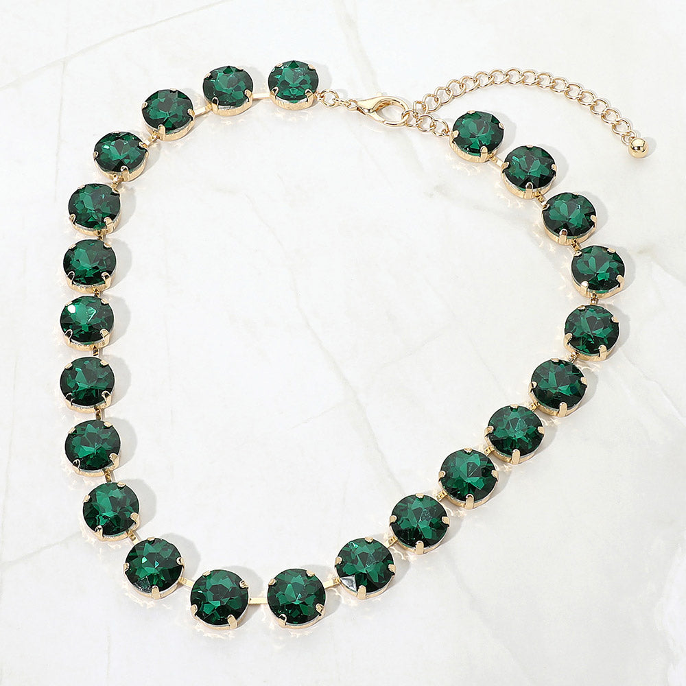 Madeline Love Emerald, Gold Cushion Round Stone Link Evening Necklace