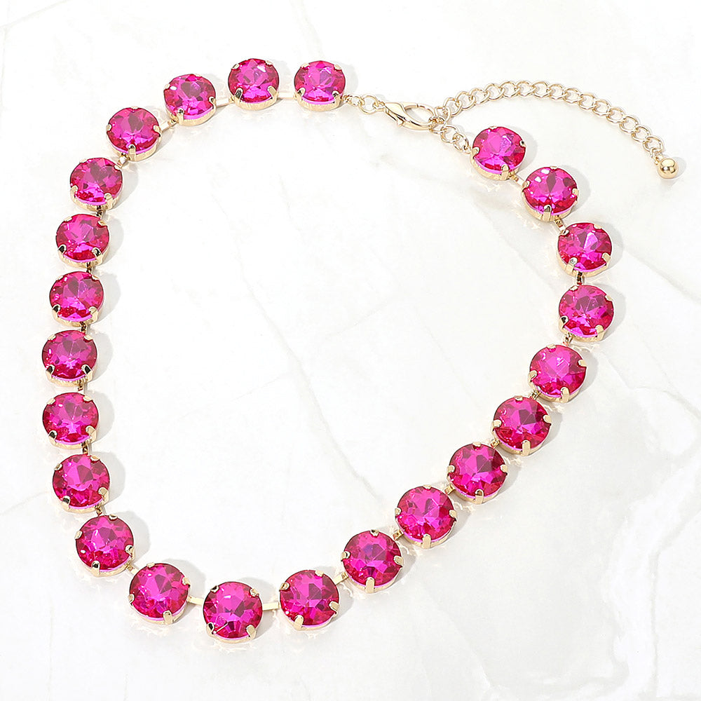 Madeline Love Fuchsia, Gold Cushion Round Stone Link Evening Necklace