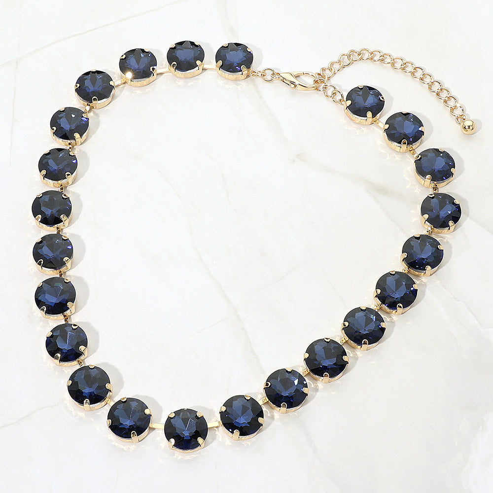 Madeline Love Gold, Montana Blue Cushion Round Stone Link Evening Necklace