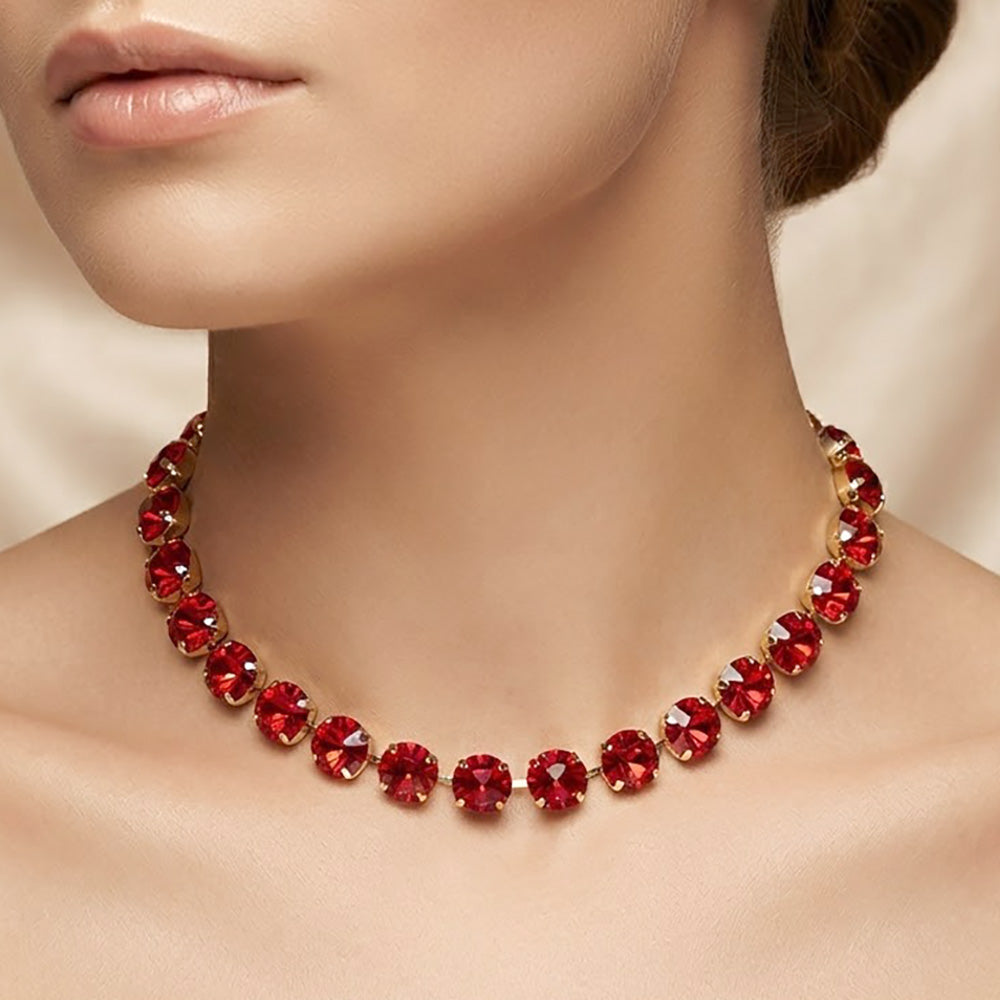 Madeline Love Gold, Siam Cushion Round Stone Link Evening Necklace