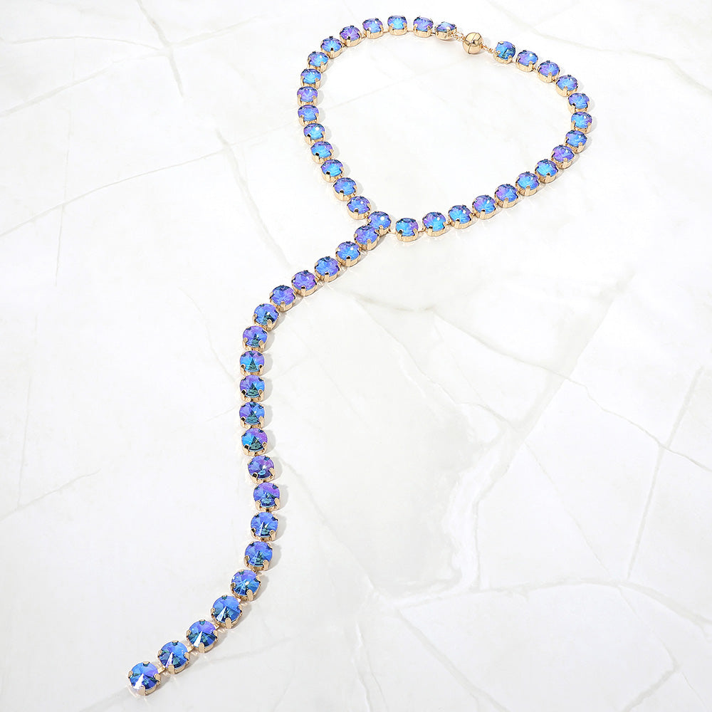 Madeline Love AB, Blue Faceted Gem Link Long Drop Y-Shaped Evening Magnetic Necklace