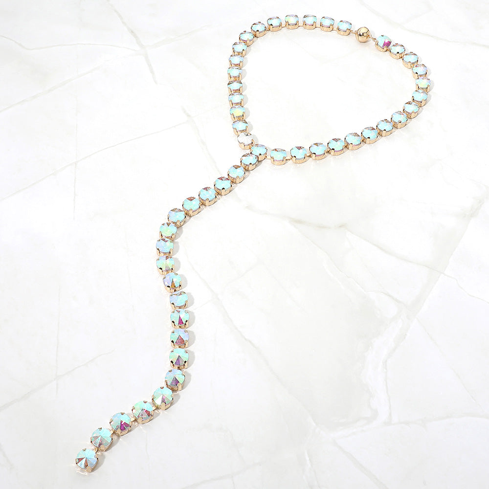 Madeline Love AB, Gold Faceted Gem Link Long Drop Y-Shaped Evening Magnetic Necklace