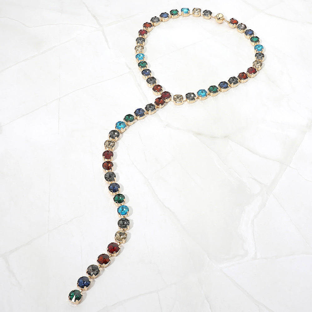 Madeline Love Dark, Gold, Multi Faceted Gem Link Long Drop Y-Shaped Evening Magnetic Necklace
