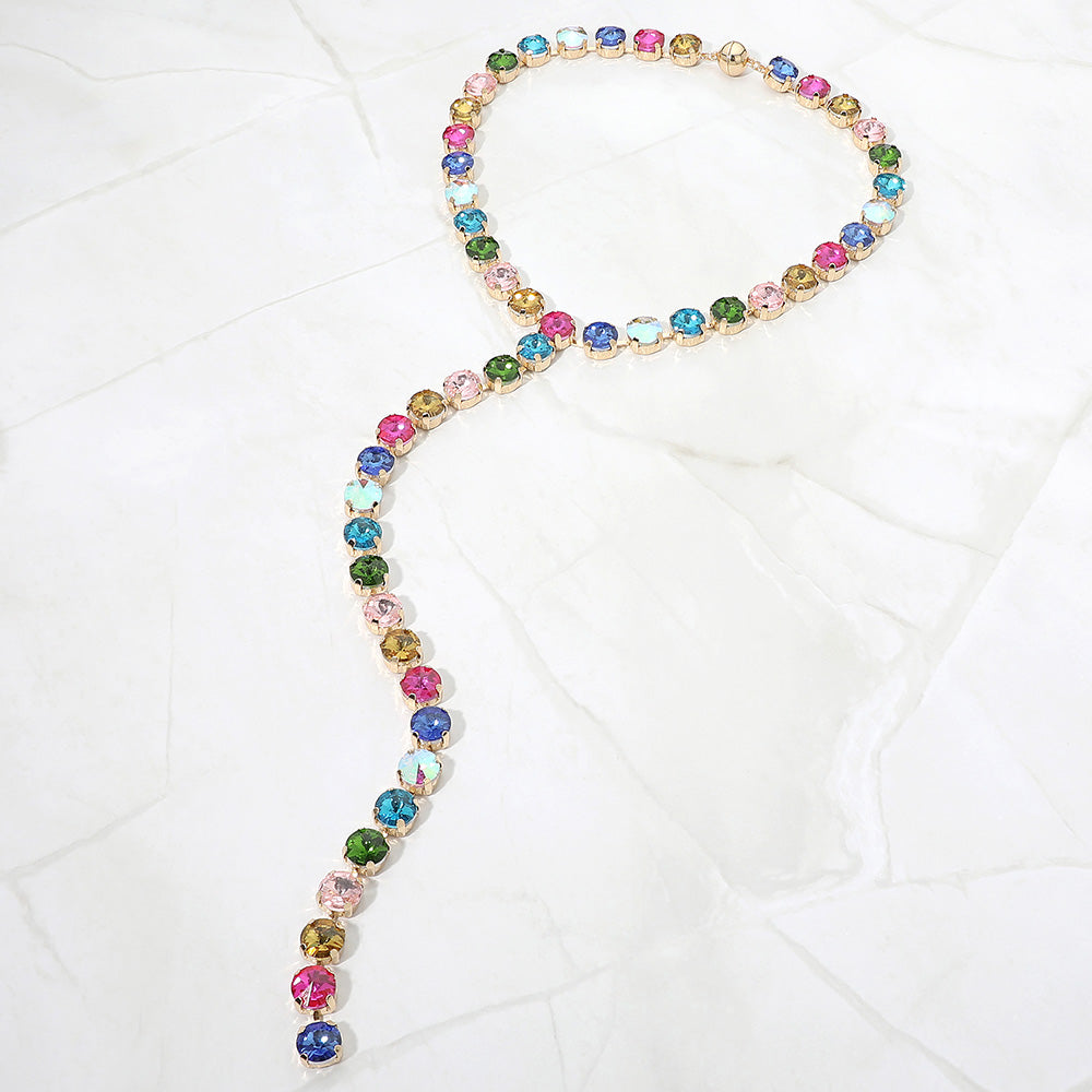 Madeline Love Gold, Multi Faceted Gem Link Long Drop Y-Shaped Evening Magnetic Necklace