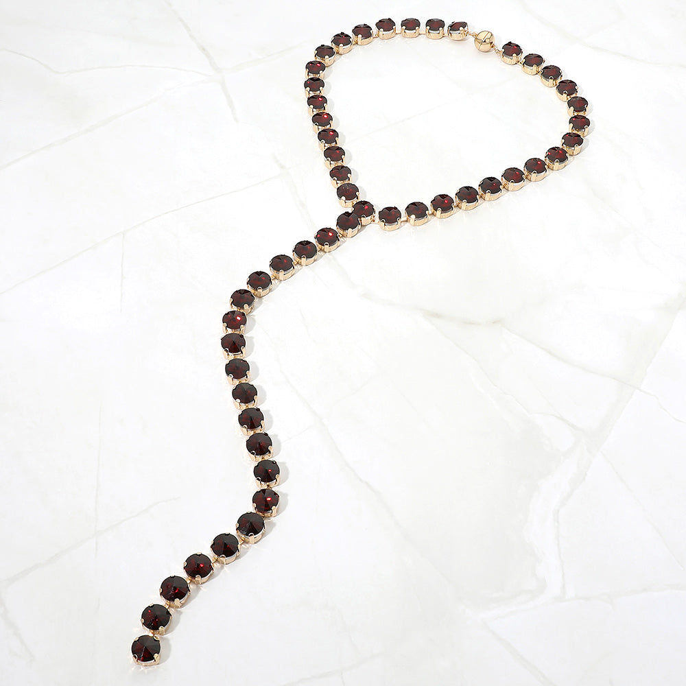 Madeline Love Gold, Siam Faceted Gem Link Long Drop Y-Shaped Evening Magnetic Necklace