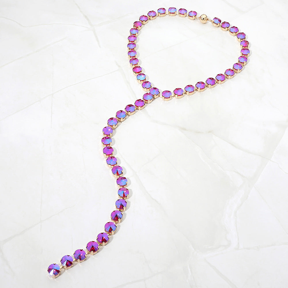 Madeline Love AB, Pink Faceted Gem Link Long Drop Y-Shaped Evening Magnetic Necklace