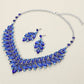 Madeline Love Rhodium, Royal Blue Marquise Stone Cluster Embellished Evening Necklace