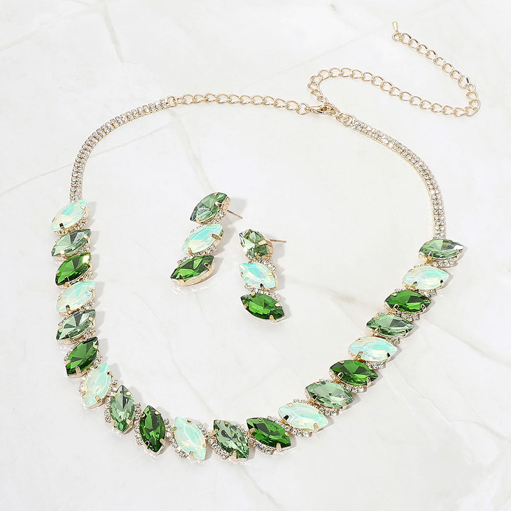 Madeline Love Gold, Mint Marquise Gem Cluster Link Evening Necklace