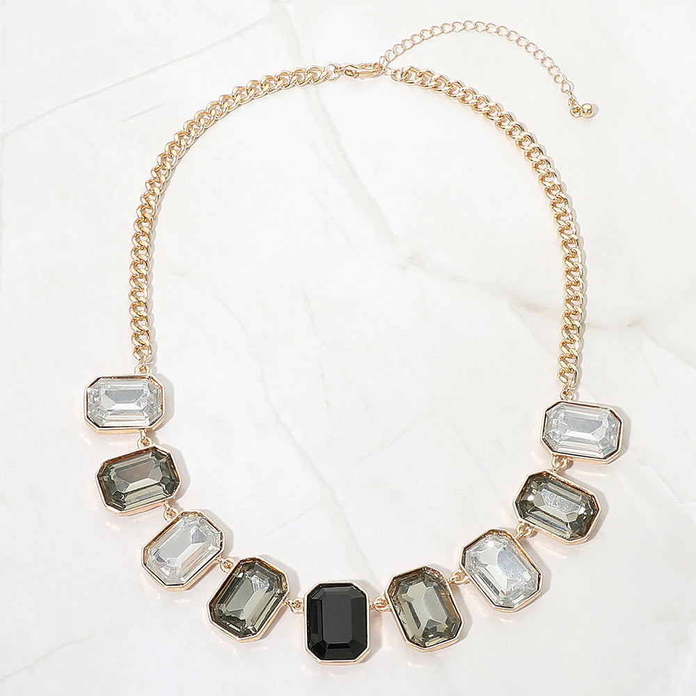 Madeline Love Black, Gold Emerald Cut Stone Cluster Link Necklace