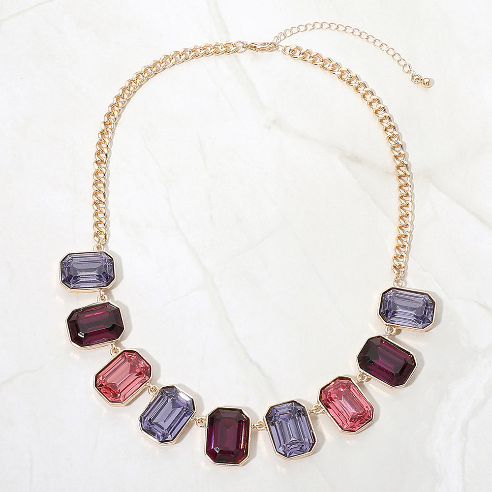 Madeline Love Gold, Purple Emerald Cut Stone Cluster Link Necklace