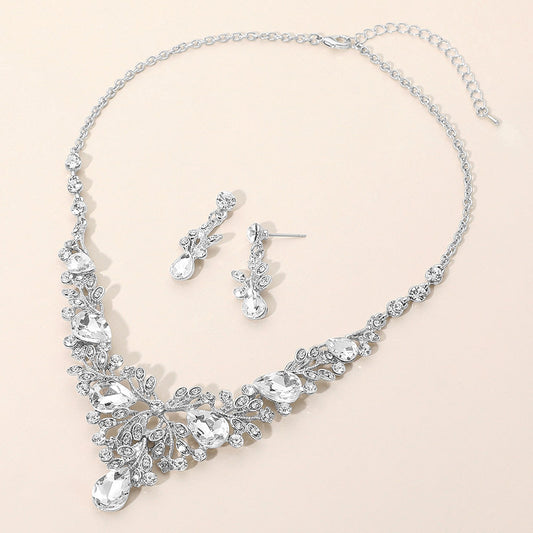 Madeline Love Clear, Rhodium Teardrop Stone Cluster Embellished Branch Evening Necklace