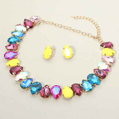 Madeline Love Gold, Multi Teardrop Stone Cluster Link Evening Necklace