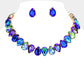 Madeline Love Gold, Royal Blue Teardrop Stone Cluster Link Evening Necklace