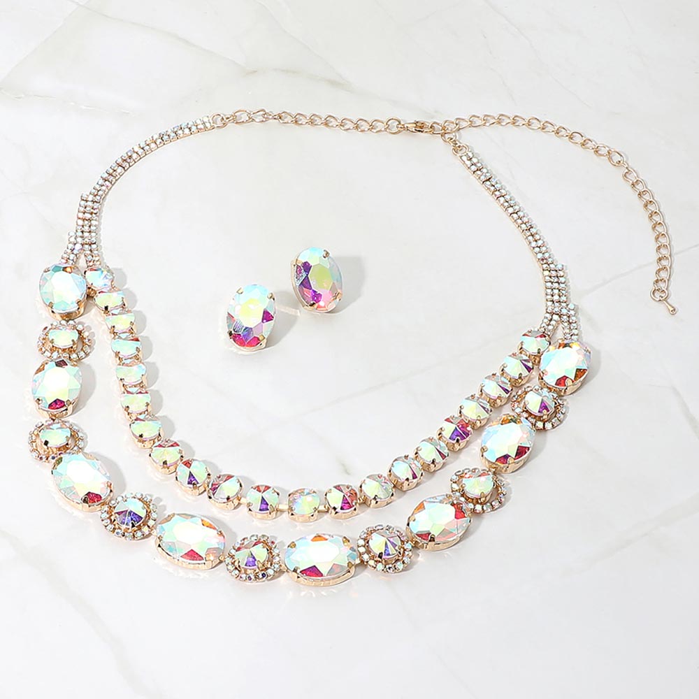 Madeline Love AB, Gold Oval Round Get Link Double Strand Evening Necklace