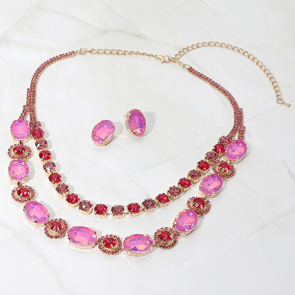 Madeline Love Fuchsia, Gold Oval Round Get Link Double Strand Evening Necklace