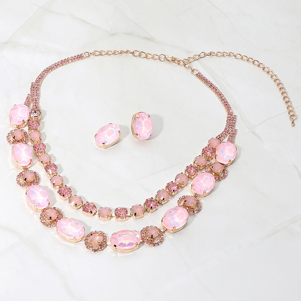 Madeline Love Gold, Pink Oval Round Get Link Double Strand Evening Necklace