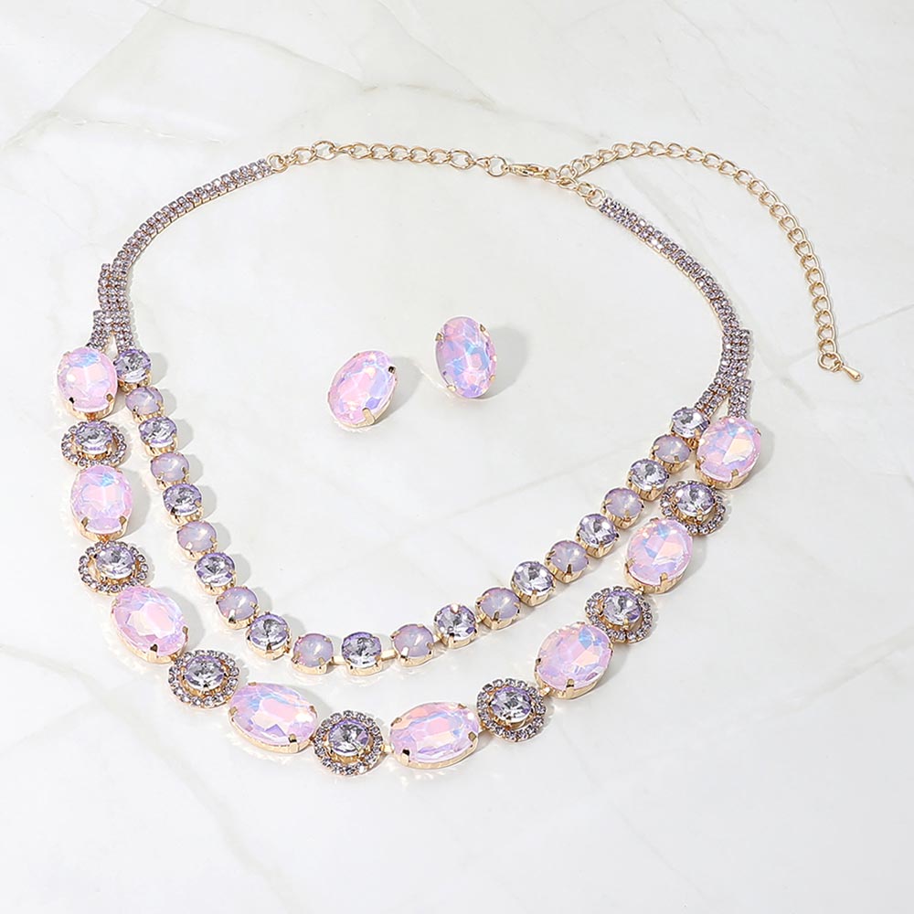 Madeline Love Gold, Purple Oval Round Get Link Double Strand Evening Necklace