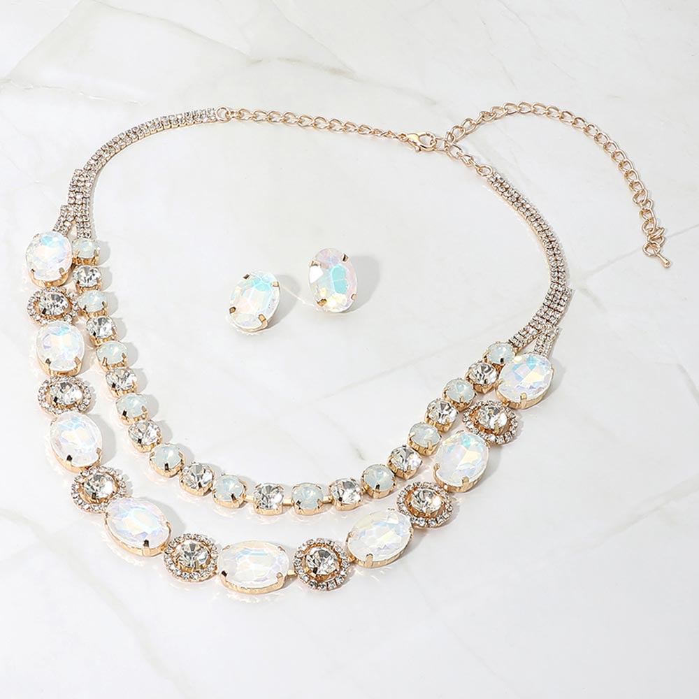 Madeline Love Gold, White Oval Round Get Link Double Strand Evening Necklace