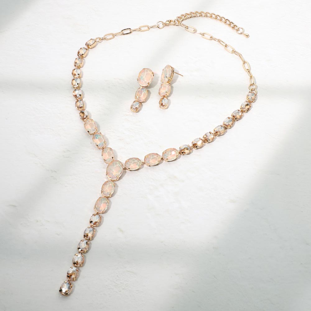 Madeline Love Champagne, Gold Faceted Oval Gem Link Y Drop Statement Necklace
