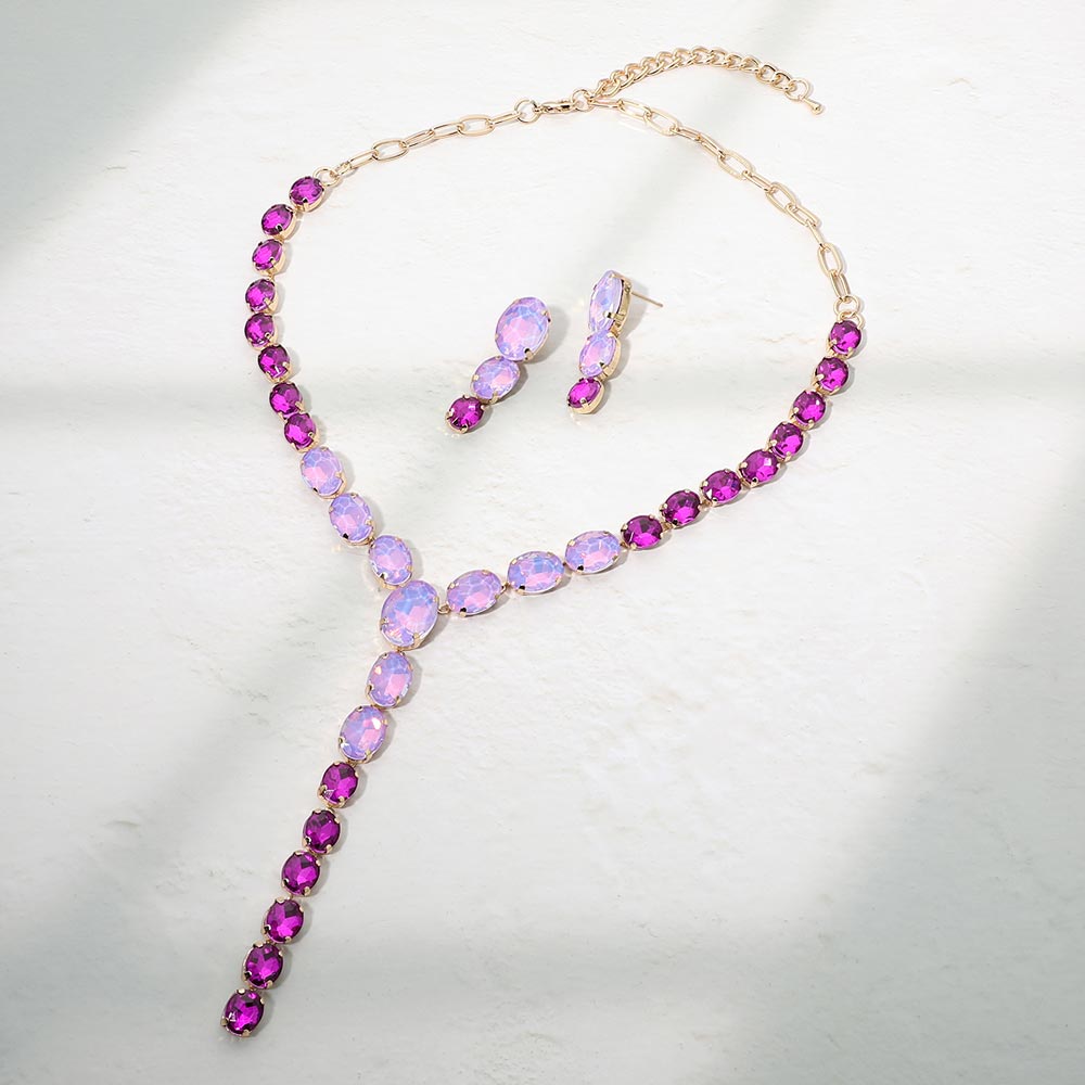 Madeline Love Gold, Purple Faceted Oval Gem Link Y Drop Statement Necklace