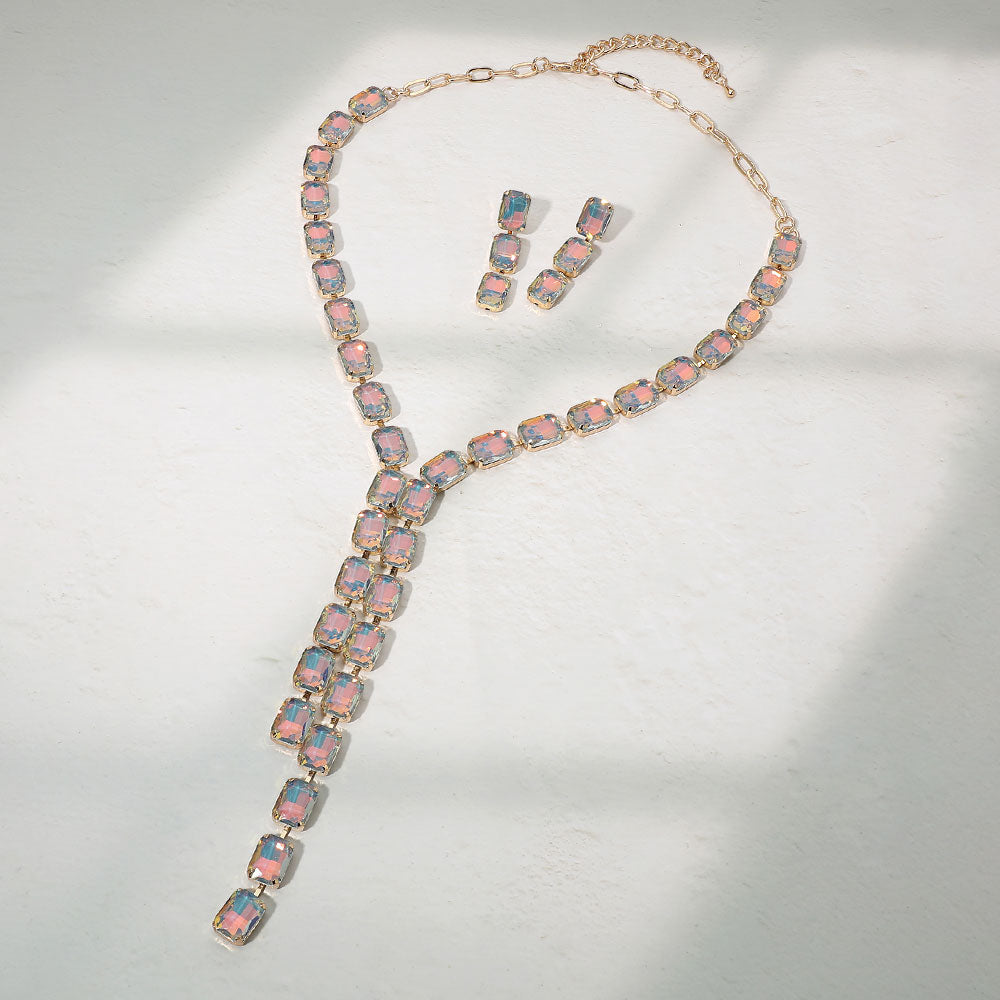 Madeline Love Black Diamond, Gold Emerald Cut Gem Link Y-Shaped Statement Necklace