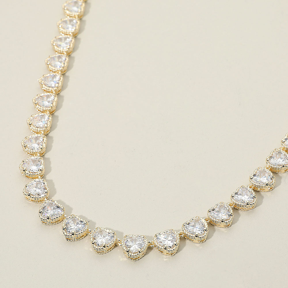 Madeline Love Clear, Gold 14K Gold Plated CZ Heart Stone Cluster Link Toggle Necklace