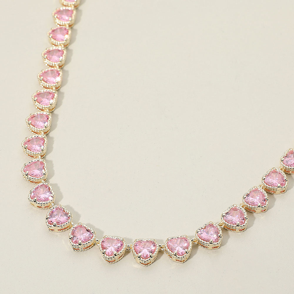 Madeline Love Gold, Rose 14K Gold Plated CZ Heart Stone Cluster Link Toggle Necklace