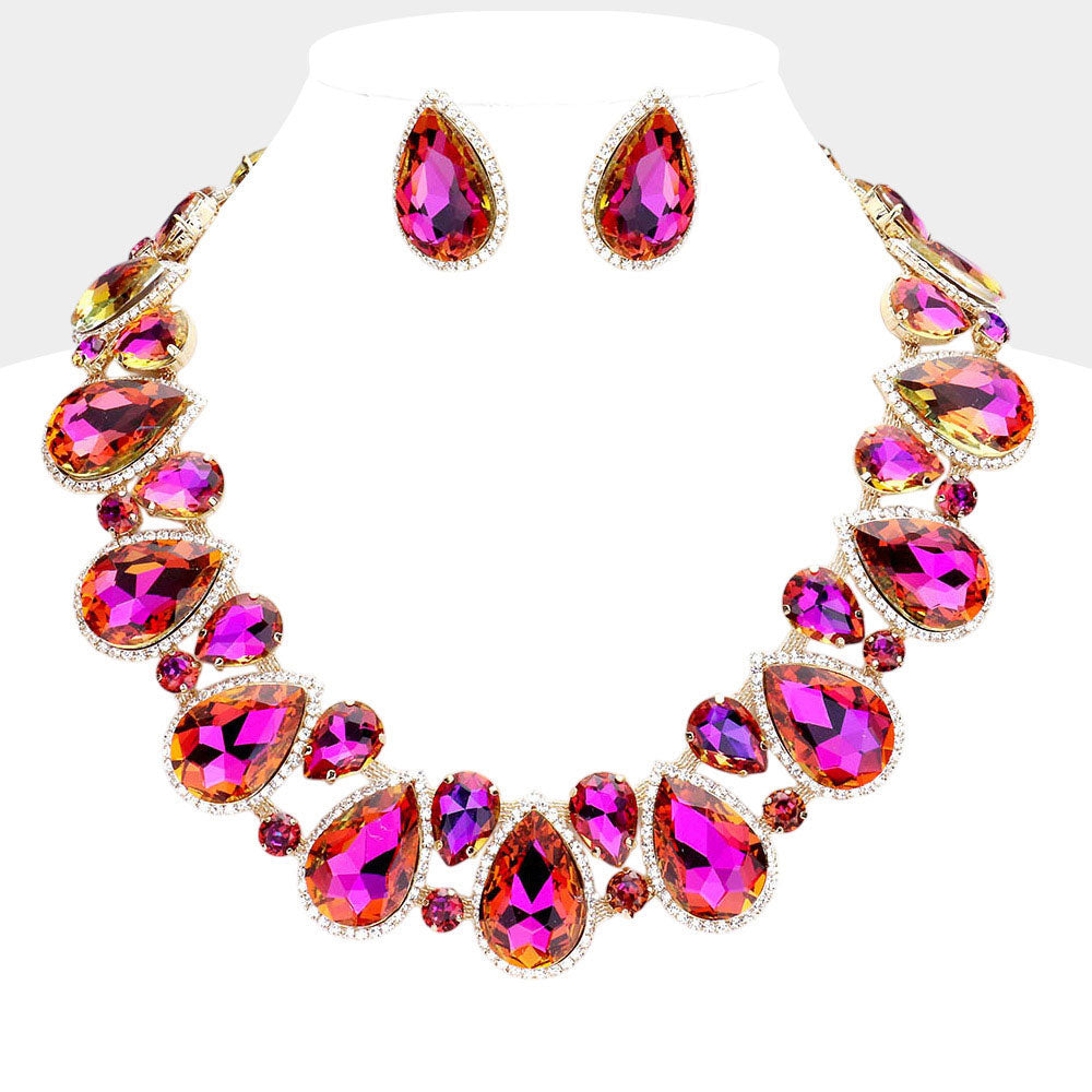 Madeline Love AB, Purple Crystal Rhinestone Trim Teardrop Collar Evening Necklace