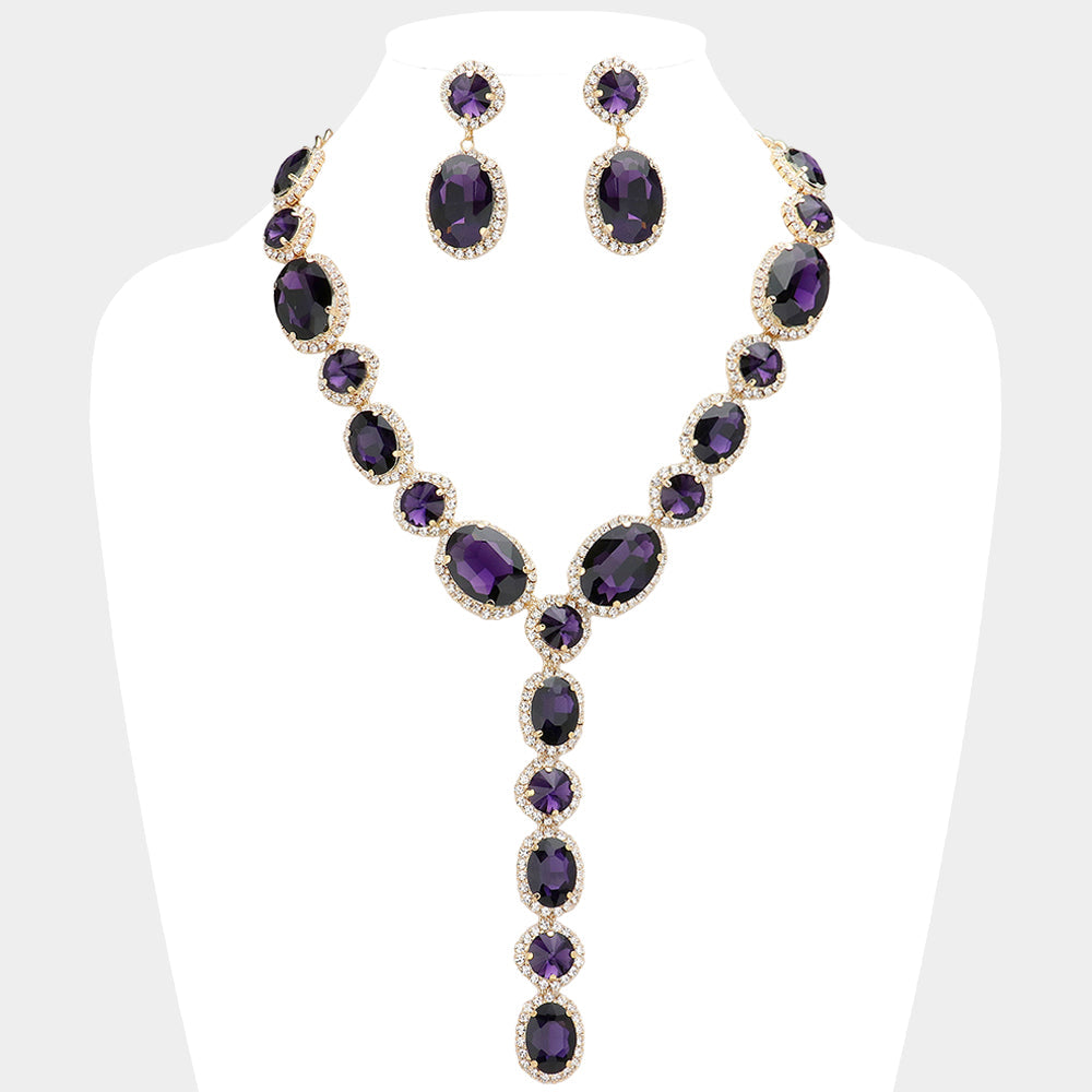 Madeline Love Purple Glass Crystal Rhinestone Y Evening Necklace