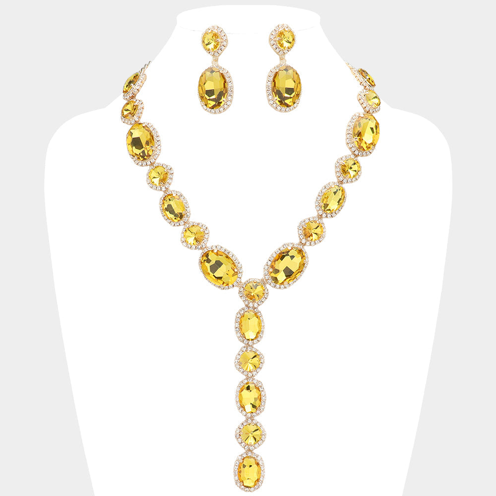 Madeline Love Yellow Glass Crystal Rhinestone Y Evening Necklace