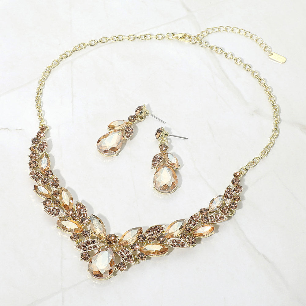 Madeline Love Gold, Lt Col Topaz Teardrop Marquise Stone Cluster Embellished Evening Necklace