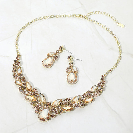 Madeline Love Gold, Lt Col Topaz Teardrop Marquise Stone Cluster Embellished Evening Necklace